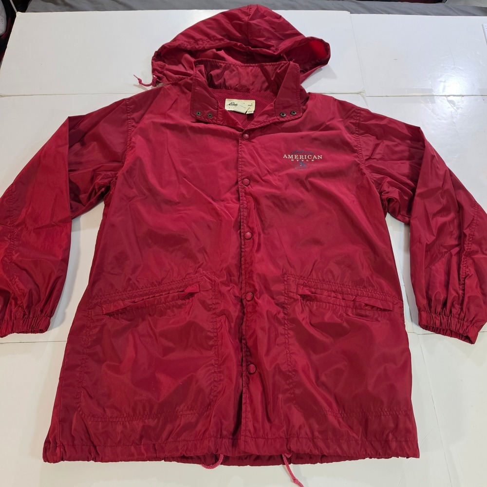 Vtg 90s Eddie Bauer Mens Red Nylon Windbreaker Jacket American Style Medium Tall